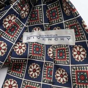 Givenchy Navy, Cream & Red Geometric Floral Silk Tie
